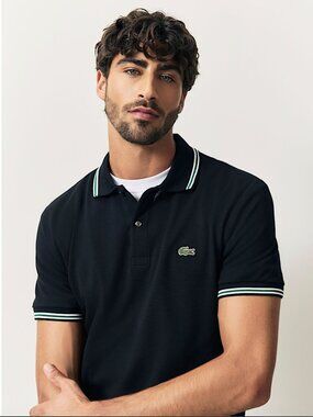 Lacoste Pique Polo Shirt Stripe Collar Regular Fit Short Sleeve